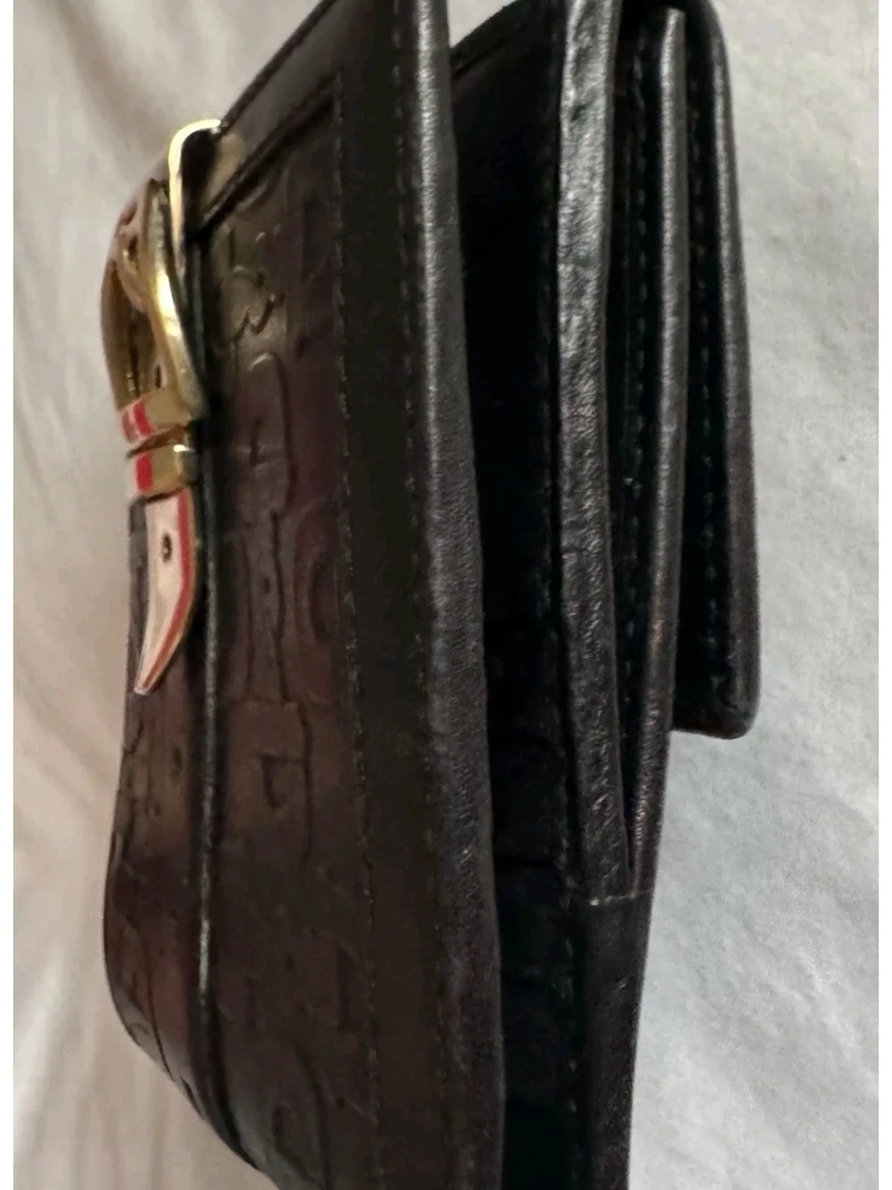 Gucci Horsebit Embossed Black Leather Compact Wallet Gold Buckle Vintage